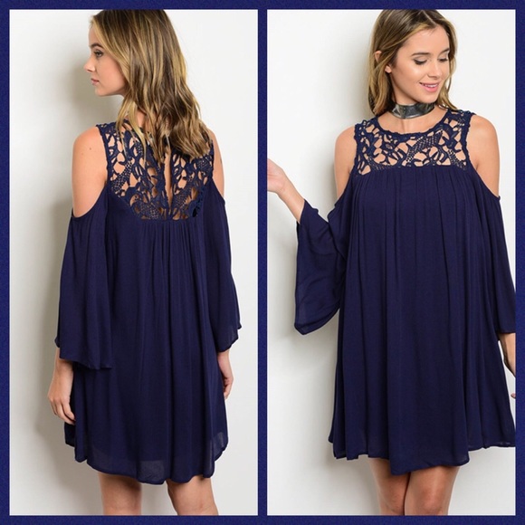NOT FOR SALE! 🆕 Navy Cold Shoulder Dress - Picture 1 of 3
